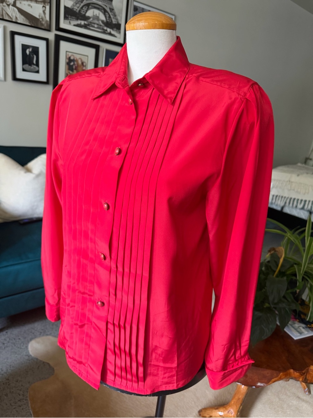 Elite Red Satin Button-Up Shirt